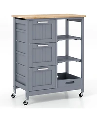 Sugift Kitchen Island Cart with Wood Top Drawers and Removable Tray