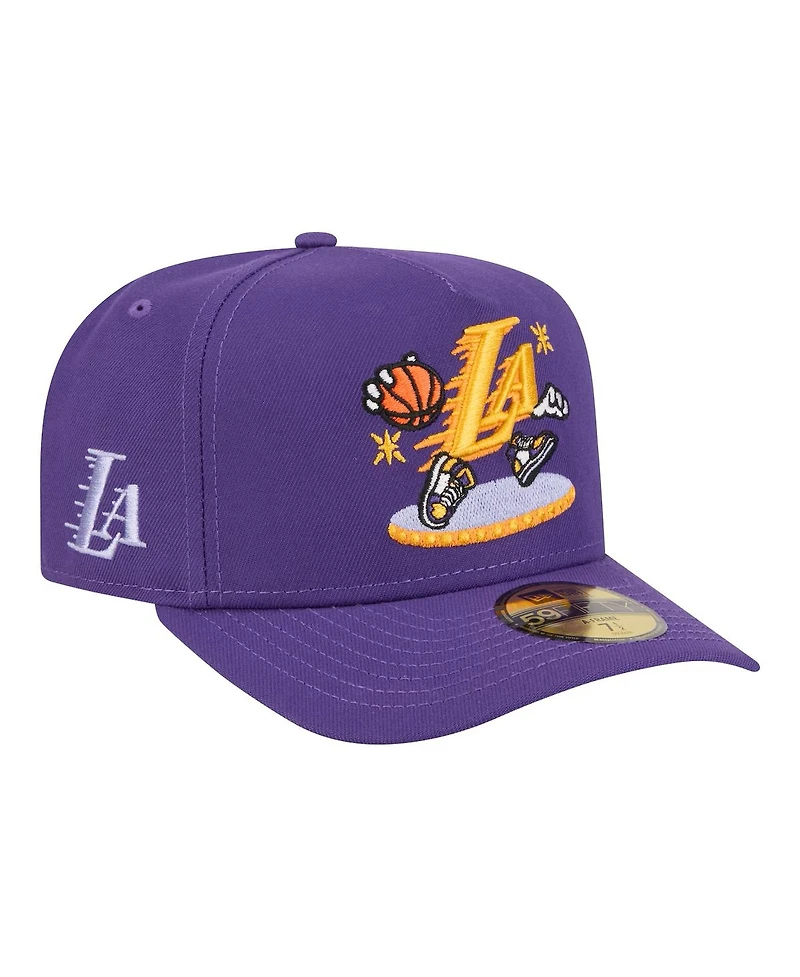 New Era Men's Purple Los Angeles Lakers Injection Cartoon Logo A-Frame 59FIFTY Fitted Hat