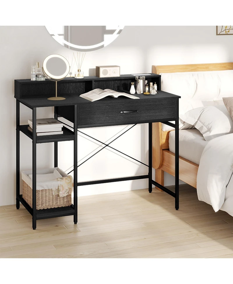 Sugift Computer Desk with Power Outlets Hutch Drawer and Open Shelves