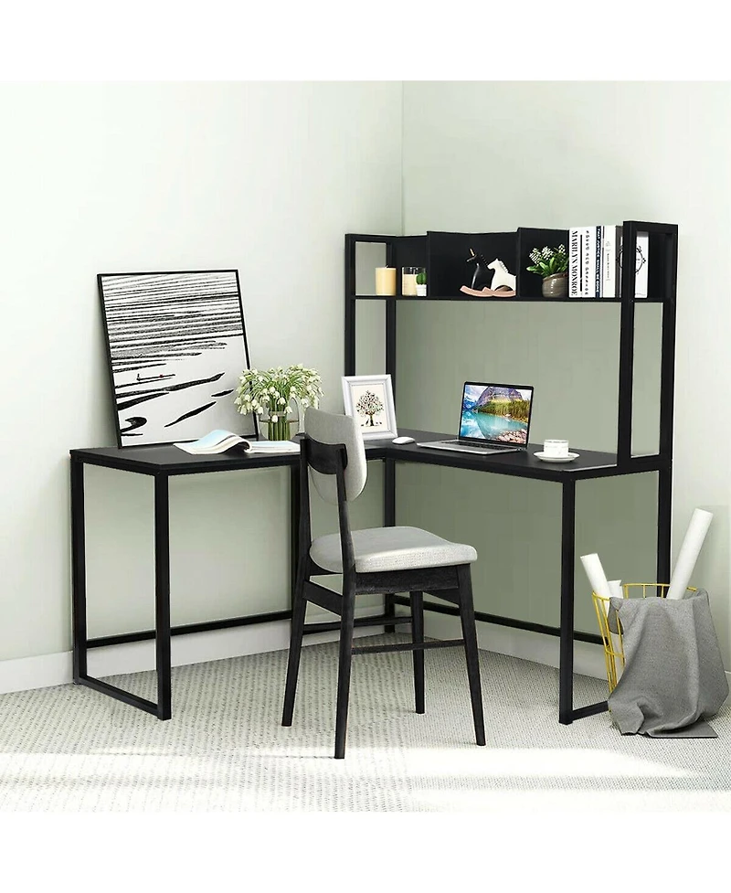 Sugift Reversible L Shaped Corner Desk with Storage Bookshelf