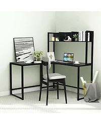 Sugift Reversible L Shaped Corner Desk with Storage Bookshelf