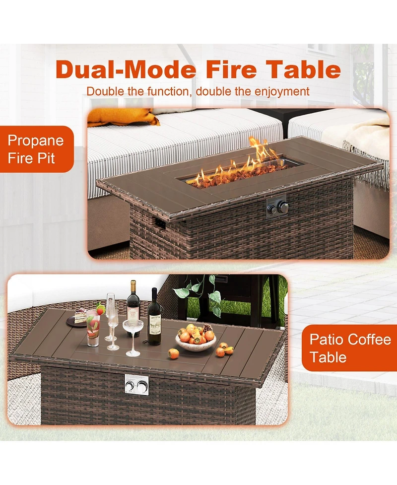 Sugift 44.5 in Rattan Propane Fire Pit Table with Steel Burner