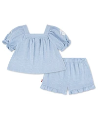 Levi's Girls' Toddler 2T-4T Peasant Top and Shorts, 2-Piece Set
