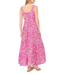 Vince Camuto Women's Paisley-Print Square-Neck Smocked-Back Sleeveless Maxi Dress
