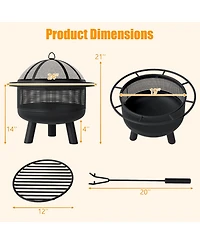 Sugift 24 in Wood Burning Fire Pit with Log Grate and Mesh Screen