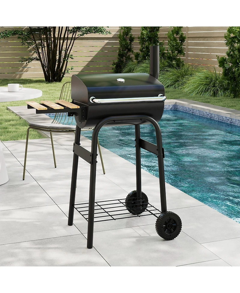 Sugift Barrel Style Charcoal Grill with Folding Side Table and Thermometer