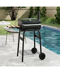 Sugift Barrel Style Charcoal Grill with Folding Side Table and Thermometer