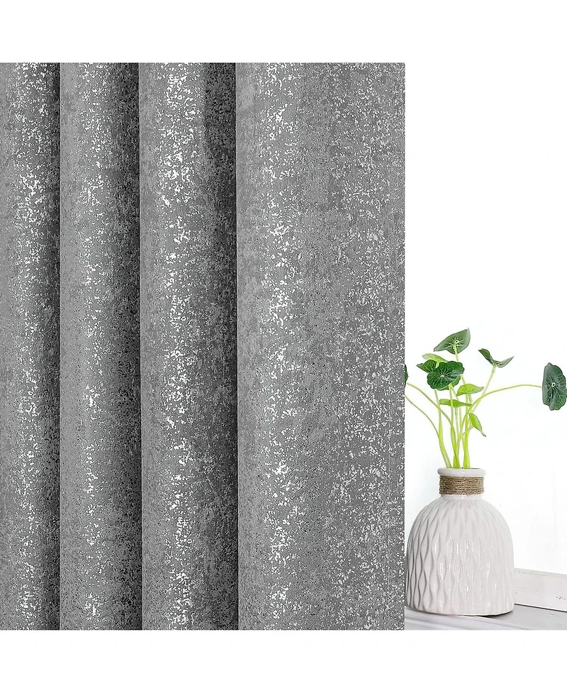 Kate Aurora 2 Piece Sadie Metallic Sparkle Grommet Top Gray Room Darkening Curtain Panels