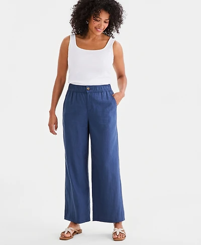 Style & Co Women's Linen Blend Button-Front Wide-Leg Pants, Macy's Exclusive
