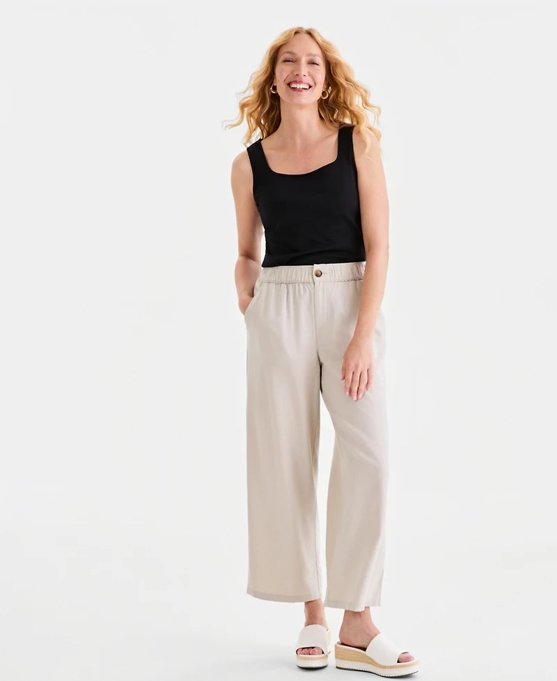 Style & Co Women's Linen Blend Button-Front Wide-Leg Pants, Macy's Exclusive