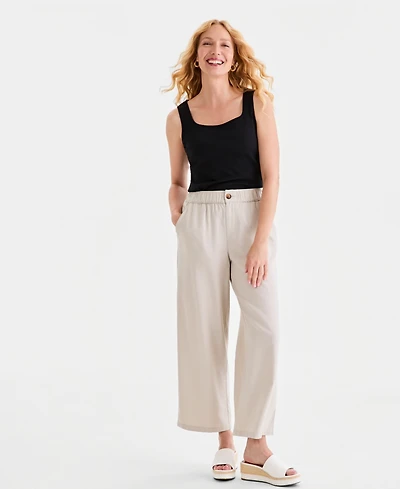 Style & Co Women's Linen Blend Button-Front Wide-Leg Pants, Macy's Exclusive