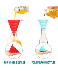Zulay Kitchen Silicone Space Saving Collapsible Funnel Set With Narrow Mouth