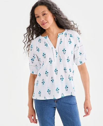 Style & Co Petite Elbow-Length Sleeve Split Neck Top, Macy's Exclusive