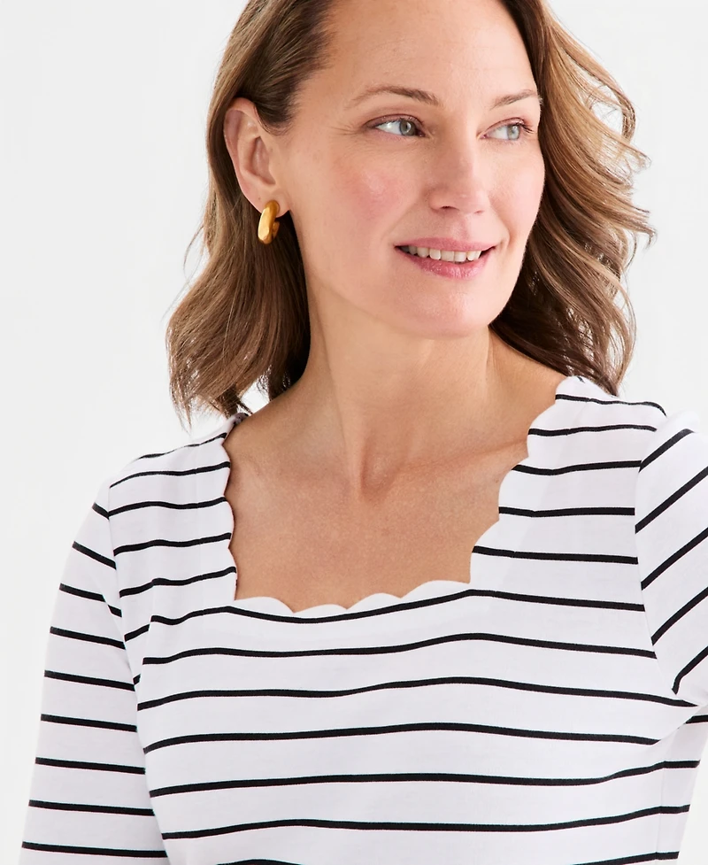 Style & Co Petite Elbow-Length Scallion Clover Square Neck Top, Macy's Exclusive