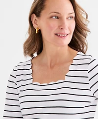 Style & Co Petite Elbow-Length Scallion Clover Square Neck Top, Macy's Exclusive