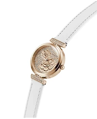 Guess Women's Rose Gold-Tone Stainless Steel White Leather Analog Watch, 28mm