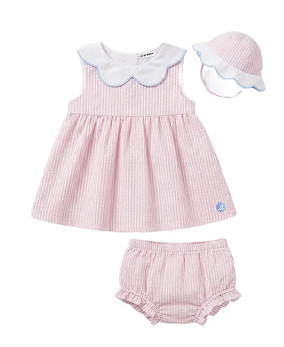 Sperry Baby Girls' Striped Dress, Bloomers and Hat, 3-Piece Set