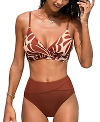 Cupshe Women's High Waisted V Neck Twist Front Bikini Sets