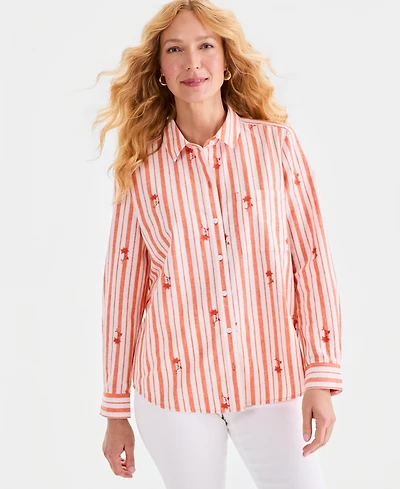 Style & Co Women's Embroidered Stripe Perfect Shirt, Macy's Exclusive