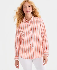 Style & Co Women's Embroidered Stripe Perfect Shirt, Macy's Exclusive