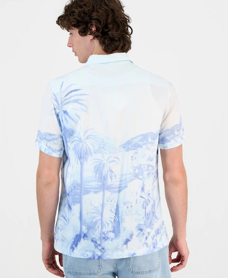 Guess Men's Riviera Palm-Print Short-Sleeve Button Shirt