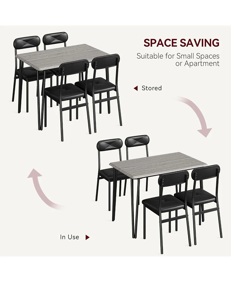 gaomon 5-Piece Dining Table Set with Upholstered Chairs, Space-Saving Kitchen Table for Small Spaces