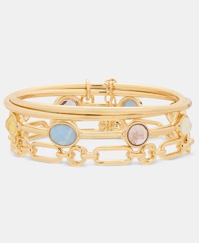 Anne Klein Gold-Tone Stone Locket Bangle Bracelets, Set of 3