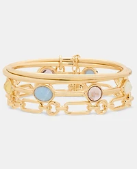 Anne Klein Gold-Tone Stone Locket Bangle Bracelets, Set of 3