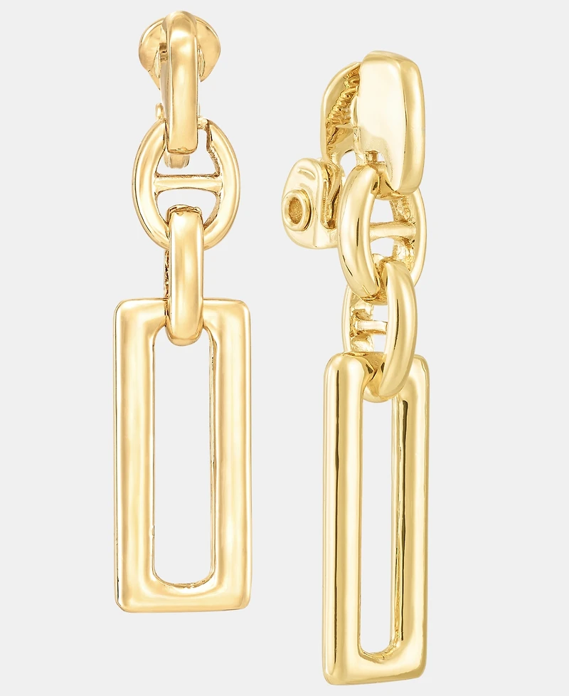 Anne Klein Gold-Tone Metal Wide Link Drop Ez Comfort Clip Earrings