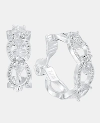 Anne Klein Silver-Tone Navette Pearl Stone Hoop Ez Comfort Clip Earrings