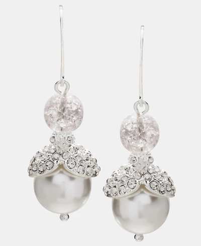 Anne Klein Silver-Tone Imitation-Pearl Crackle Stone Double Drop Earrings