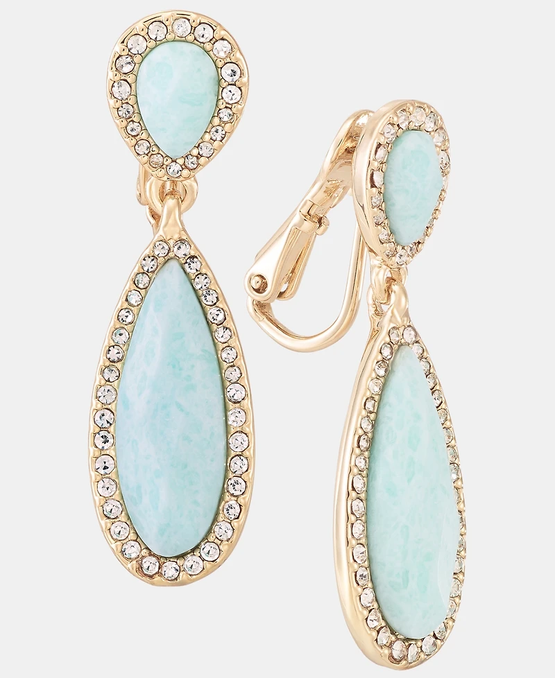 Anne Klein Gold-Tone Double Stone Linear Ez Comfort Clip Earrings