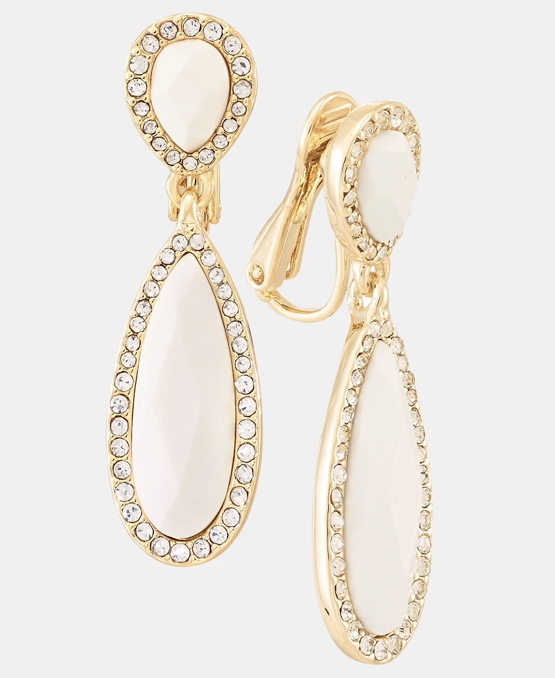 Anne Klein Gold-Tone Crystal Double Stone Linear Ez Comfort Clip Earrings