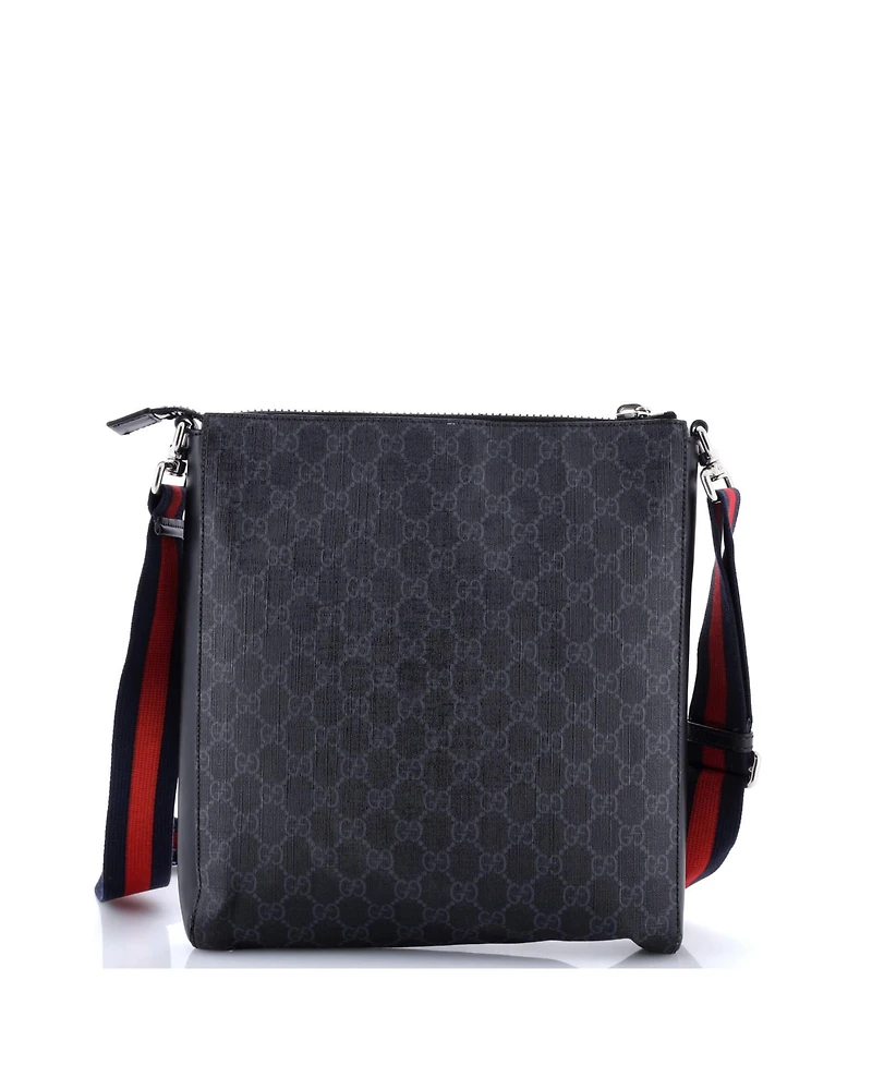 Pre-Owned Gucci Medium Web Strap Front Zip Messenger Bag Gg Coated Canvas