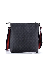 Pre-Owned Gucci Medium Web Strap Front Zip Messenger Bag Gg Coated Canvas