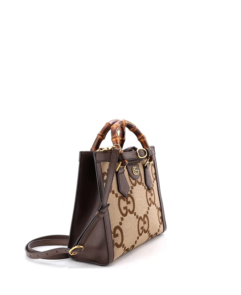 Pre-Owned Gucci Small Diana Nm Bamboo Handle Tote Jumbo Gg Canvas