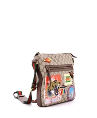 Pre-Owned Gucci Medium Courrier Zip Messenger Gg Coated Canvas with Applique