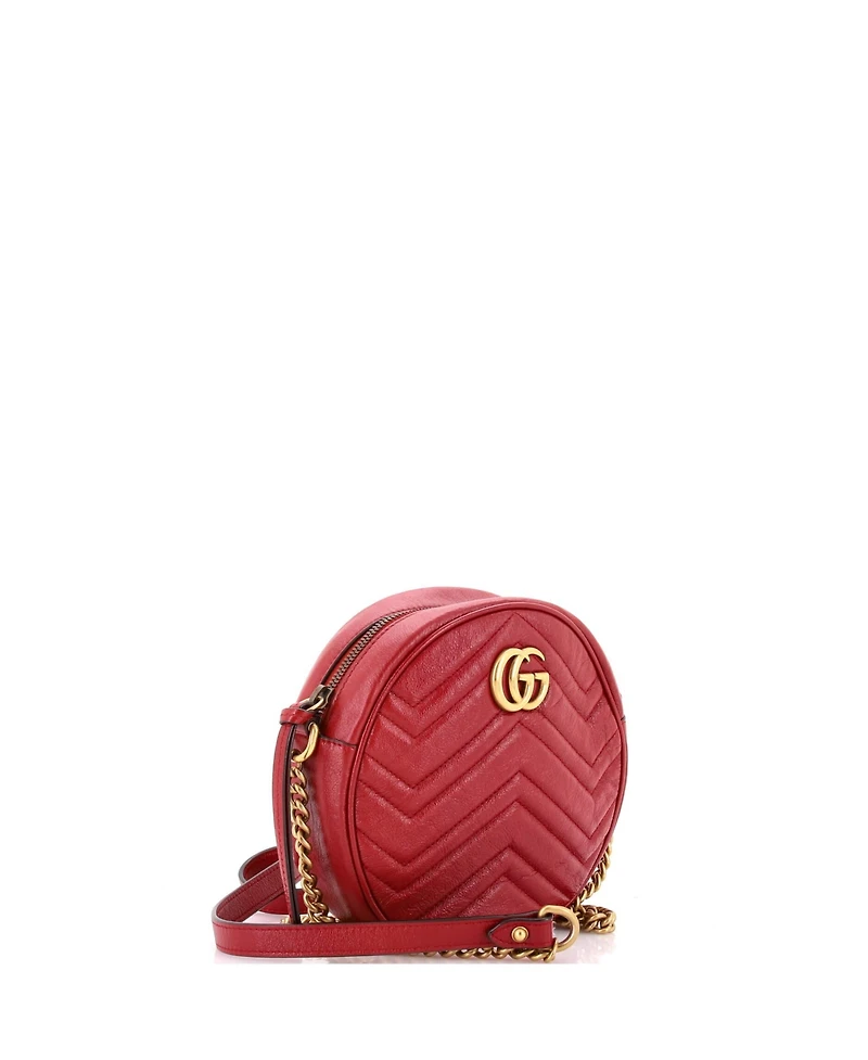 Pre-Owned Gucci Mini Gg Marmont Round Shoulder Bag Matelasse Leather