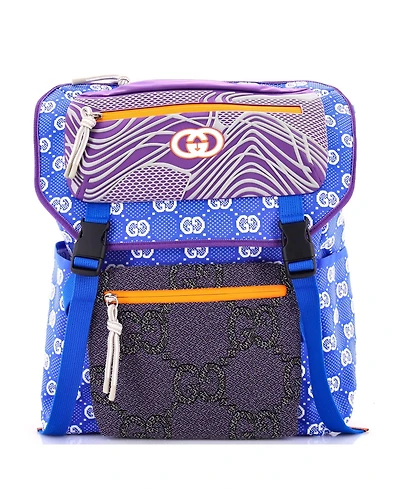 Pre-Owned Gucci Large Panelled Double Buckle Backpack Gg Jacquard Nylon and Rubber