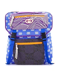 Pre-Owned Gucci Large Panelled Double Buckle Backpack Gg Jacquard Nylon and Rubber