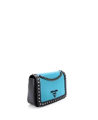 Pre-Owned Prada Small Chain Flap Bag Studded Glace Calf