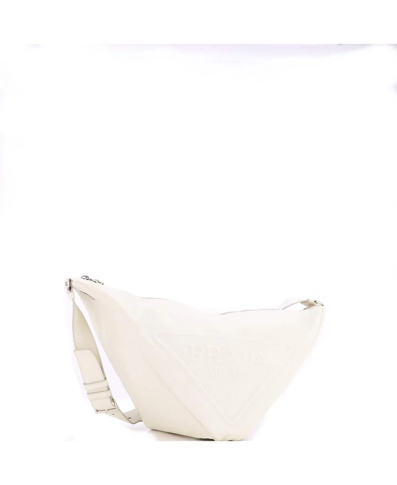 Pre-Owned Prada Large Triangle Logo Zip Messenger Leather