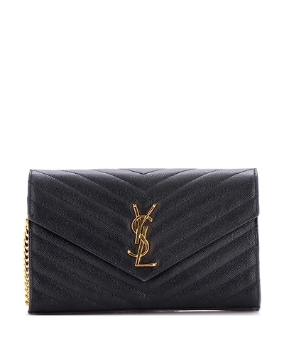 Pre-Owned Saint Laurent Medium Classic Monogram Wallet on Chain Matelasse Chevron Leather