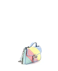 Pre-Owned Gucci Mini Gg Marmont Top Handle Flap Bag Diagonal Quilted Leather