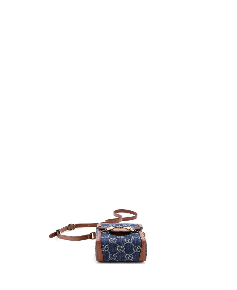 Pre-Owned Gucci Mini Horsebit 1955 Crossbody Bag Gg Denim