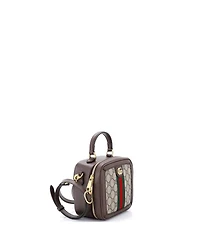 Pre-Owned Gucci Mini Ophidia Zip Around Top Handle Bag Gg Coated Canvas with Leather