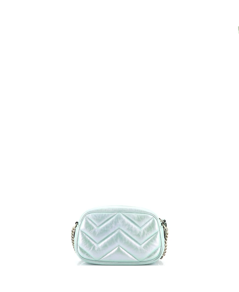 Pre-Owned Gucci Small Gg Marmont Shoulder Bag Chevron Iridescent Leather