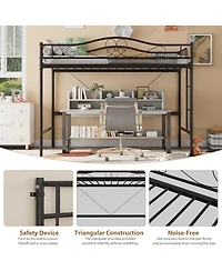gaomon Twin Metal Loft Bed Frame, 400lb Capacity, Noise-Free, Space-Saving, Full Guardrail, Ladder, Easy Assembly
