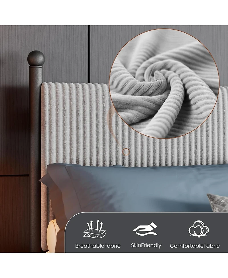 gaomon King Size Upholstered Bed Frame, Velvet Headboard, Corduroy Platform with Wood Slats, Heavy Duty Feet, Noise-Free