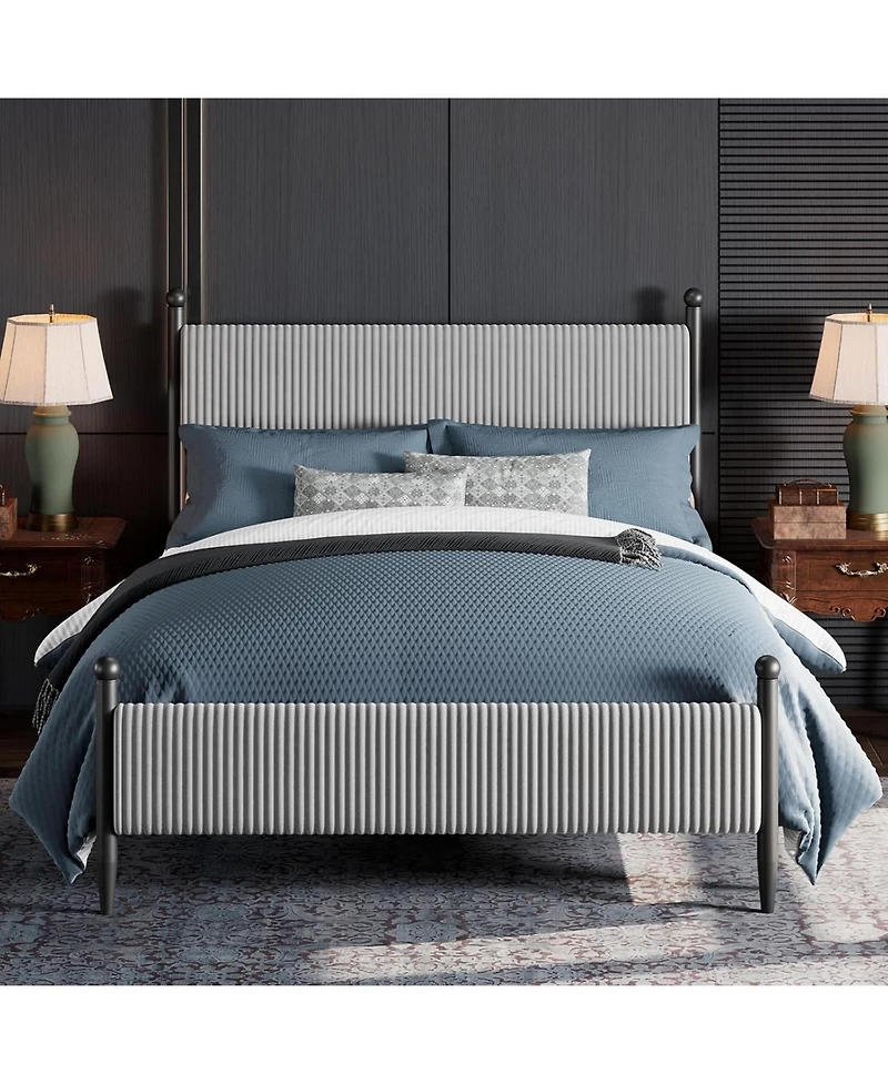 gaomon Queen Bed Frame with Velvet Headboard, Upholstered Corduroy Platform, Wood Slats Support, Easy Assembly